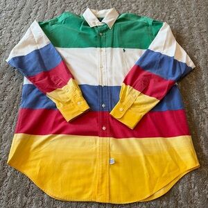 Vintage Polo Ralph Lauren Button Down Shirt Striped Multicolor Colorblock Size M